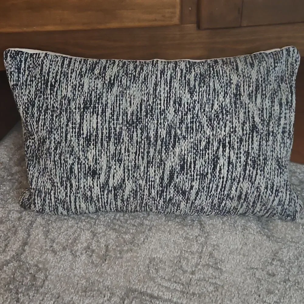Navy Blue Cream Variegated Lumbar Pillow Cover | 100% Cotton